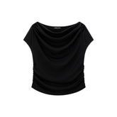 Women's Draped Neck Acetate Ruched T-Shirt